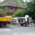 Schwing SP305 static trailer mounted line pump at work